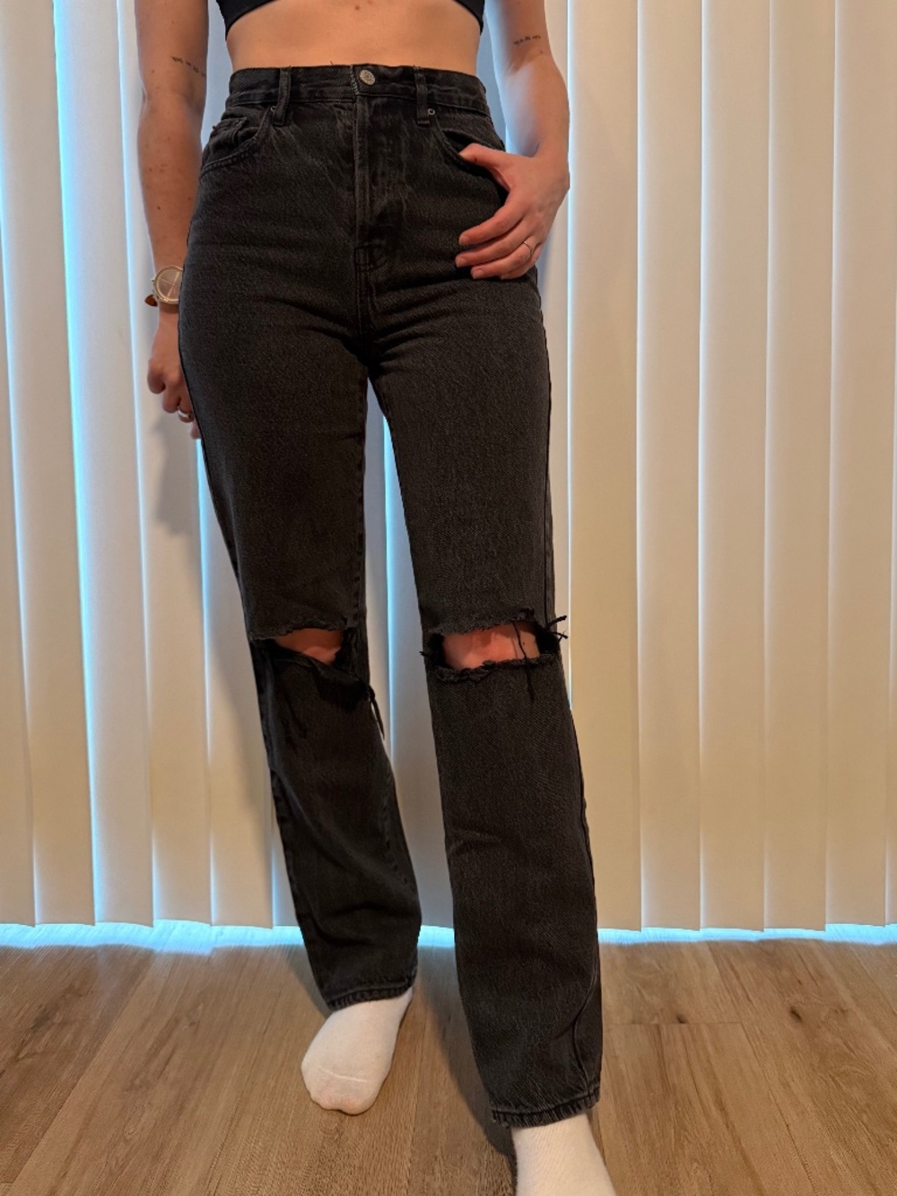 Pacsun Black 100% Cotton Dad Jeans - Black Size 25